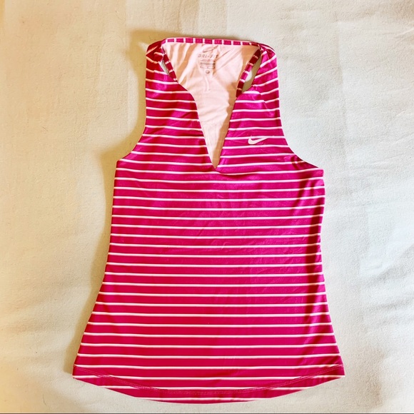 Nike Dri Fit Pink Striped V-Neck Tennis Tank - Picture 2 of 6
